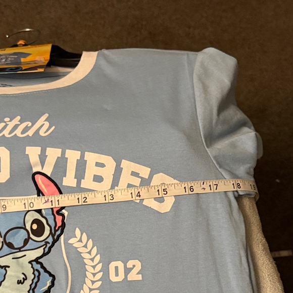 SET!! Disney Stitch Blue Island Vibes Tee and shorts set S/M Juniors - Picture 9 of 13